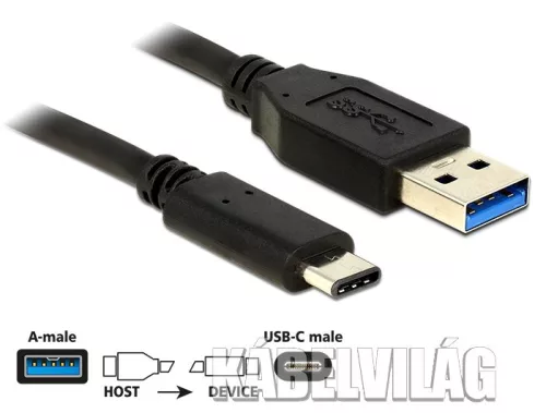 Delock USB 3.1 Gen 2 USB C apa - USB A apa kábel, 0.5m (83869)