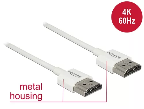 Delock HDMI 2.0 Premium 4K kábel, 0.5m fehér (85121)