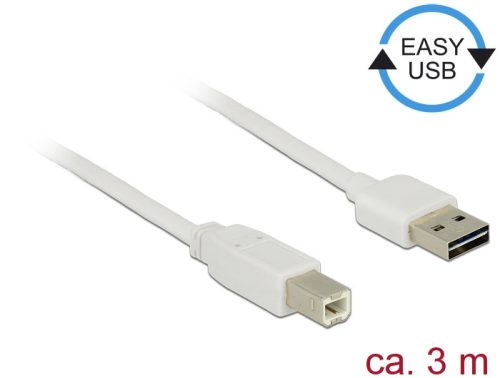 Delock Kábel EASY-USB 2.0 A - B-típusú  3m, fehér (85154)