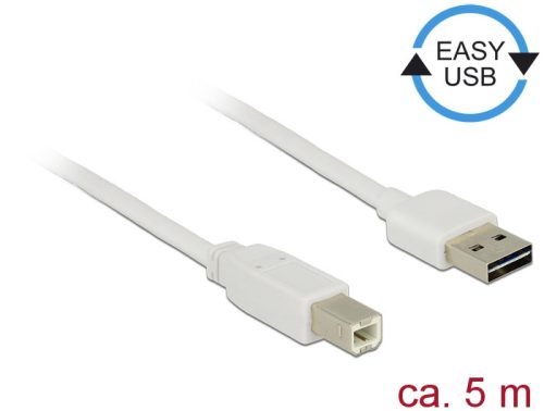 Delock Kábel EASY-USB 2.0 A - B-típusú  5m, fehér (85155)