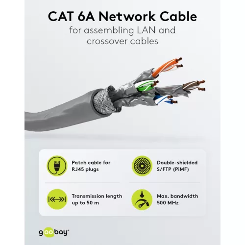 Goobay SFTP Cat6A 100% réz sodrott hálózati kábel 50m (96093)