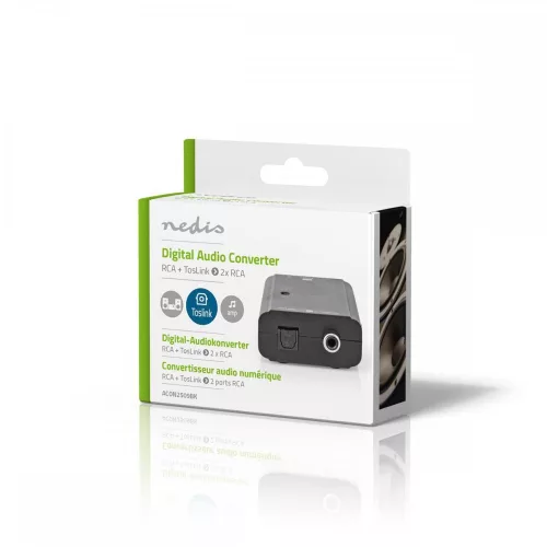 Nedis Optikai (toslink) + digitális RCA (S/PDIF) - 2x RCA (sztereó) audio konverter (ACON2509BK)