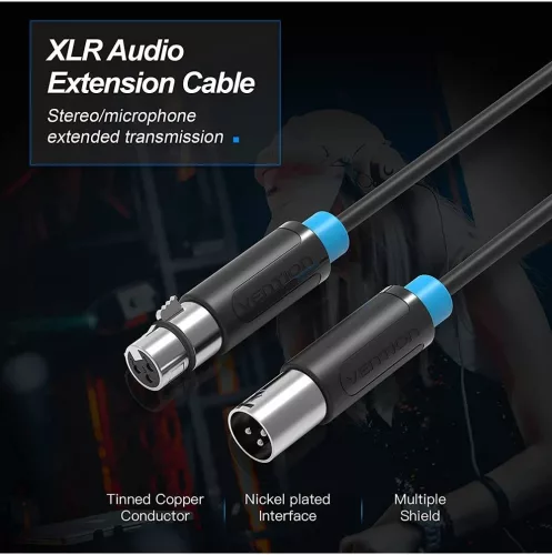 Vention XLR sztereó 3 pólusú hosszabbító kábel 1.5m (BBFBG)