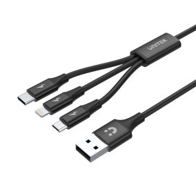   Unitek Prémium 3 az 1-ben Micro B / USB C / Lightning kábel 1.2m fekete (C14049BK)
