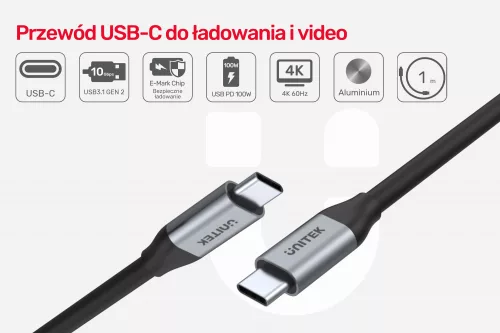 Unitek Prémium USB 3.1 Gen 2 (10 Gbit/s) USB-C - USB-C kábel 1m (C14082ABK)