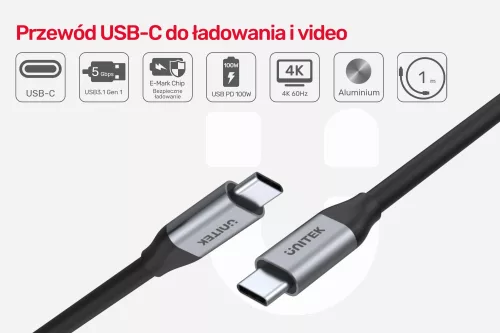 Unitek Prémium USB 3.1 Gen 1 (5 Gbit/s) USB-C kábel 2m (C14091ABK)