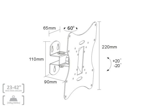 Maclean egykarú TV tartó konzol VESA 23-42" 200x200 ezüst (MC-501S)