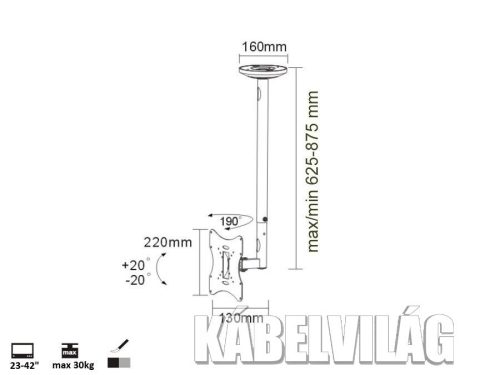 Maclean mennyezeti fali TV tartó 23-42" VESA 200x200 (MC-504b)
