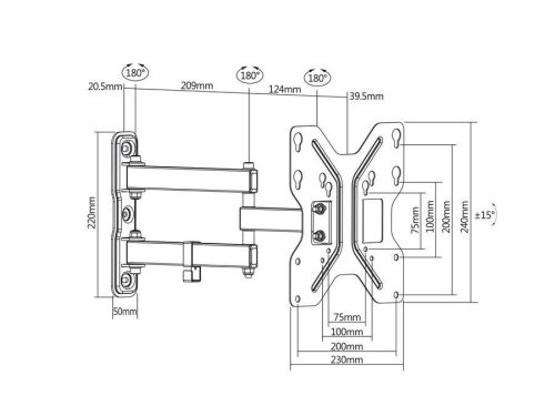 Maclean egykarú fali TV tartó állvány 23-42'' VESA 200X200 (MC-648)