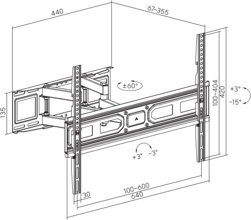 Maclean kétkarú fali TV tartó állvány VESA 600x400 (MC-710)