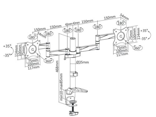 Maclean kétkarú asztali monitor állvány (MC-714)