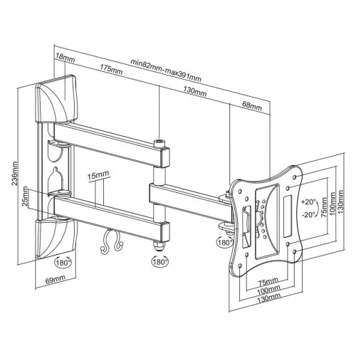 Maclean egykarú fali monitor állvány 13-27'' VESA 100x100 (MC-719)