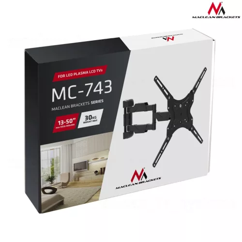 Maclean egykarú fali TV tartó állvány 13-50" VESA 400x400 (MC-743)