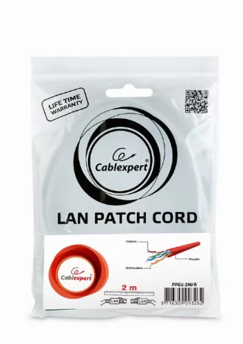 Gembird UTP Cat6 ethernet kábel 2m piros (PP6U-2M/R)