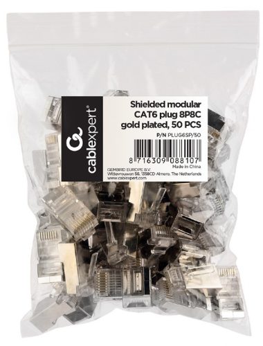 Gembird RJ45 FTP Cat6 csatlakozó dugó, 50db (PLUG6SP/50)