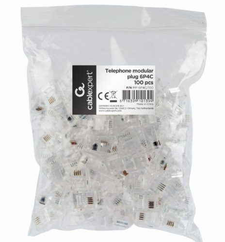 Gembird RJ11 telefon csatlakozó dugó, 100db (MP-6P4C/100)