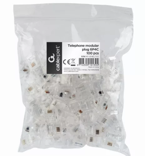Gembird RJ11 telefon csatlakozó dugó, 100db (MP-6P4C/100)