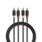 Nedis 2db RCA dugó - 2db RCA dugó sztereó audio kábel 1m fekete (CABW24200AT10)
