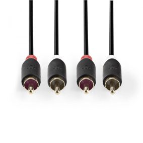 Nedis 2db RCA dugó - 2db RCA dugó sztereó audio kábel 2m fekete (CABW24200AT20)