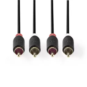 Nedis 2db RCA dugó - 2db RCA dugó sztereó audio kábel 3m fekete (CABW24200AT30)