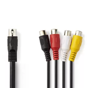   Nedis DIN 5 tűs dugó - 4db RCA-aljzat DIN-es audio kábel 0.2m fekete (CAGL20450BK02)