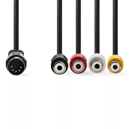 Nedis DIN 5 tűs dugó - 4db RCA-aljzat DIN-es audio kábel 0.2m fekete (CAGL20450BK02)