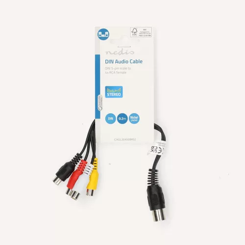 Nedis DIN 5 tűs dugó - 4db RCA-aljzat DIN-es audio kábel 0.2m fekete (CAGL20450BK02)