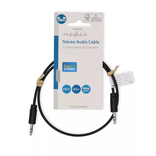 Nedis 3.5 mm-es dugó - 3.5 mm-es dugó sztereó audio kábel 0.5m fekete (CAGL22000BK05)