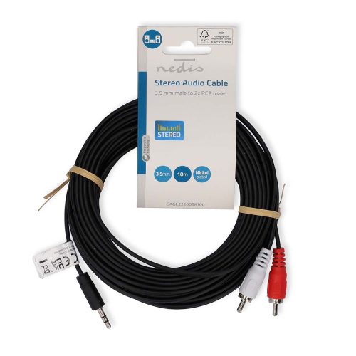 Nedis 3.5 mm Jack - 2x RCA átalakító kábel 10m (CAGL22200BK100)