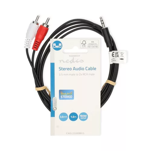 Nedis 3.5 mm Jack - 2x RCA átalakító kábel 1.5m (CAGL22200BK15)