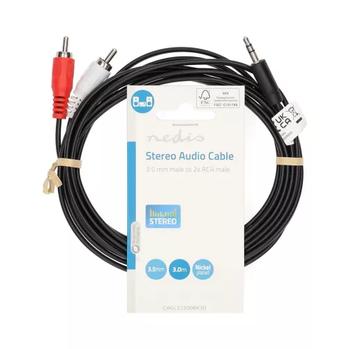 Nedis 3.5 mm-es dugó - 2db RCA dugó sztereó audio kábel 3m fekete (CAGL22200BK30)