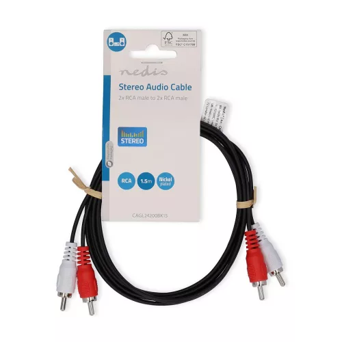 Nedis 2x RCA sztereo audio kábel 1.5m (CAGL24200BK15)