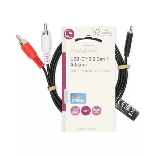 Nedis USB C - RCA kábel 1m (CCGL64240BK10)