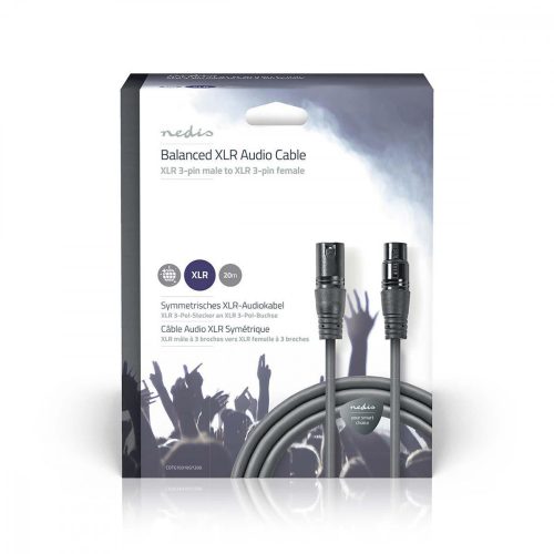 Nedis XLR sztereó 3 pólusú hosszabbító kábel 20m (COTG15010GY200)