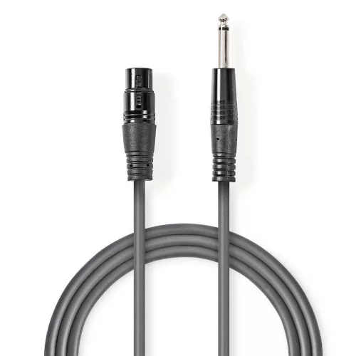 Nedis XLR anya - jack 6.35 dugó mono audio kábel 10m (COTG15120GY100)