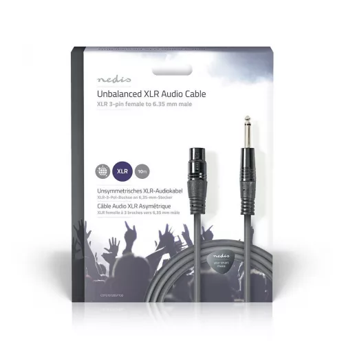 Nedis XLR anya - jack 6.35 dugó mono audio kábel 10m (COTG15120GY100)