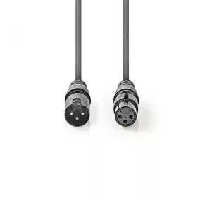 Nedis XLR audiokábel 3 Tűs Dugó - XLR 3 Tűs Aljzat 3m, Szürke (COTH15010GY30)