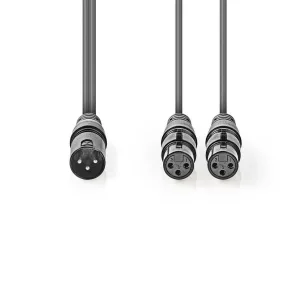   Nedis XLR 3 tűs dugó - 2db XLR 3 tűs aljzat Egyensúlyozott audio kábel 1.5m szürke (COTH15025GY15)