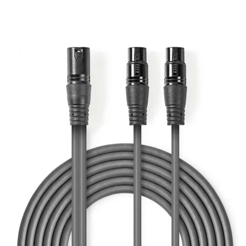 Nedis XLR 3 tűs dugó - 2db XLR 3 tűs aljzat Egyensúlyozott audio kábel 1.5m szürke (COTH15025GY15)