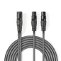   Nedis XLR 3 tűs dugó - 2db XLR 3 tűs aljzat Egyensúlyozott audio kábel 1.5m szürke (COTH15025GY15)