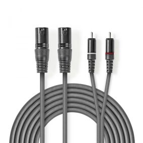   Nedis 2x XLR 3 pólusú dugó - 2x RCA dugó kábel 1.5m (COTH15210GY15)