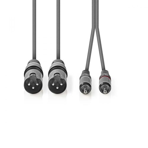 Nedis 2x XLR 3 pólusú dugó - 2x RCA dugó kábel 1.5m (COTH15210GY15)
