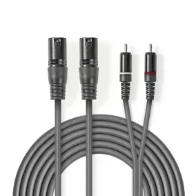   Nedis 2x XLR 3 pólusú dugó - 2x RCA dugó kábel 3m (COTH15210GY30)