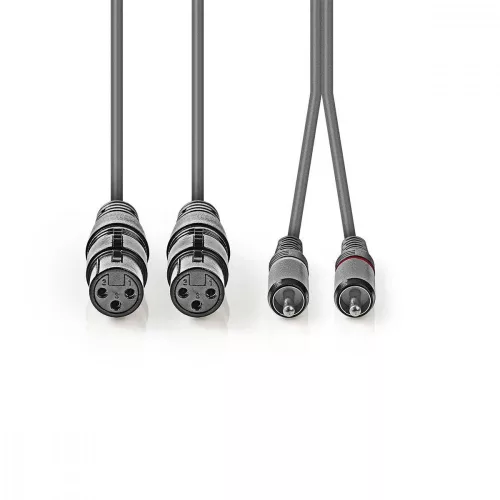 Nedis 2x XLR 3 pólusú aljzat - 2x RCA dugó kábel 1.5m (COTH15230GY15)