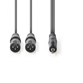   Nedis 2db XLR 3 tűs dugó - 3.5 mm-es dugó audio kábel 3m szürke (COTH15310GY30)