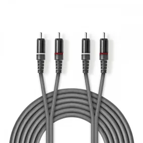   Nedis Sztereó audiokábel 2 db RCA - 2 db RCA 1.5m, Szürke (COTH24200GY15)
