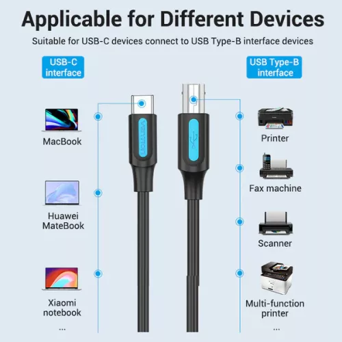 Vention USB-C to USB 2.0 B kábel, 2m (CQUBH)