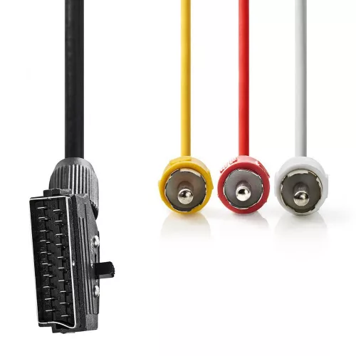 Nedis SCART dugó - 3db RCA dugó kapcsolható SCART kábel 1m (CVGP31130BK10)