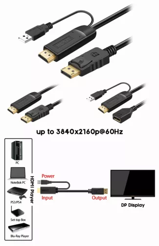 PremiumCord HDMI 2.0 to Displayport 1.2 4K 60Hz kábel 2m (KPORTAD21)