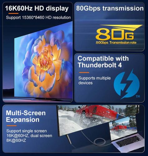 PremiumCord USB4 240W 16K 60Hz 80Gbps 90 fokos kábel 1.5m (KU4CB15)